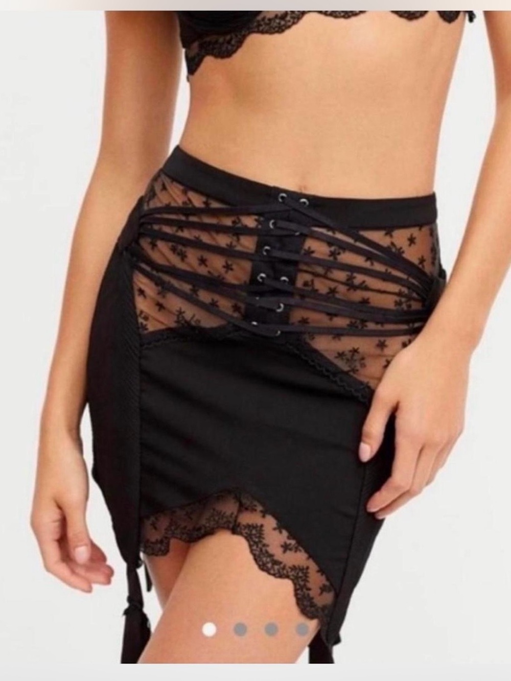 For Love And Lemons Black Lace High-Waist Mini Skirt with Sheer  Mesh